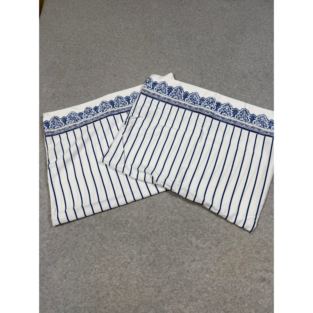 2 Ralph Lauren PALM HARBOR Standard Porcelain Medallion Pillow Cases Stripe